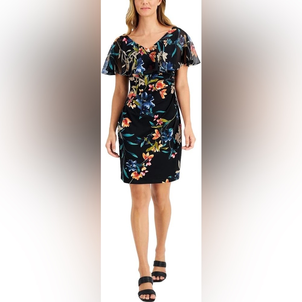 Connected Apparel Black Ruched Wrap Dress